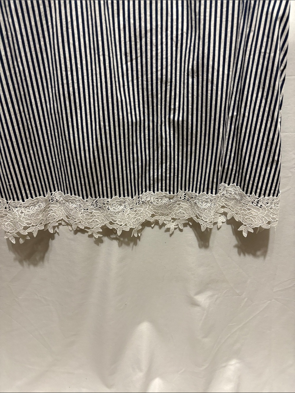 Dainty Jewells Navy & White Striped Lace-Trim Shirt Dress - Picture 8 of 10